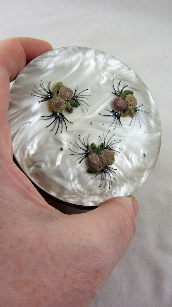 Vintage Pearlescent Celluloid Compact with floral 