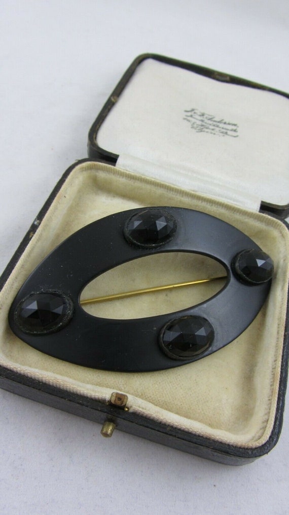 Antique Deco Oval Black Steel and French Jet Caboc