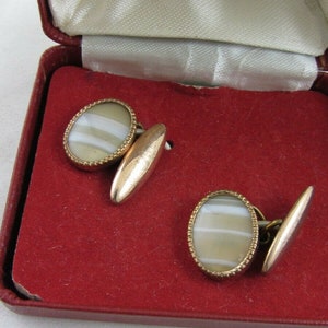 Vintage Cufflinks Banded agate 22ct gold plated cufflinks in box