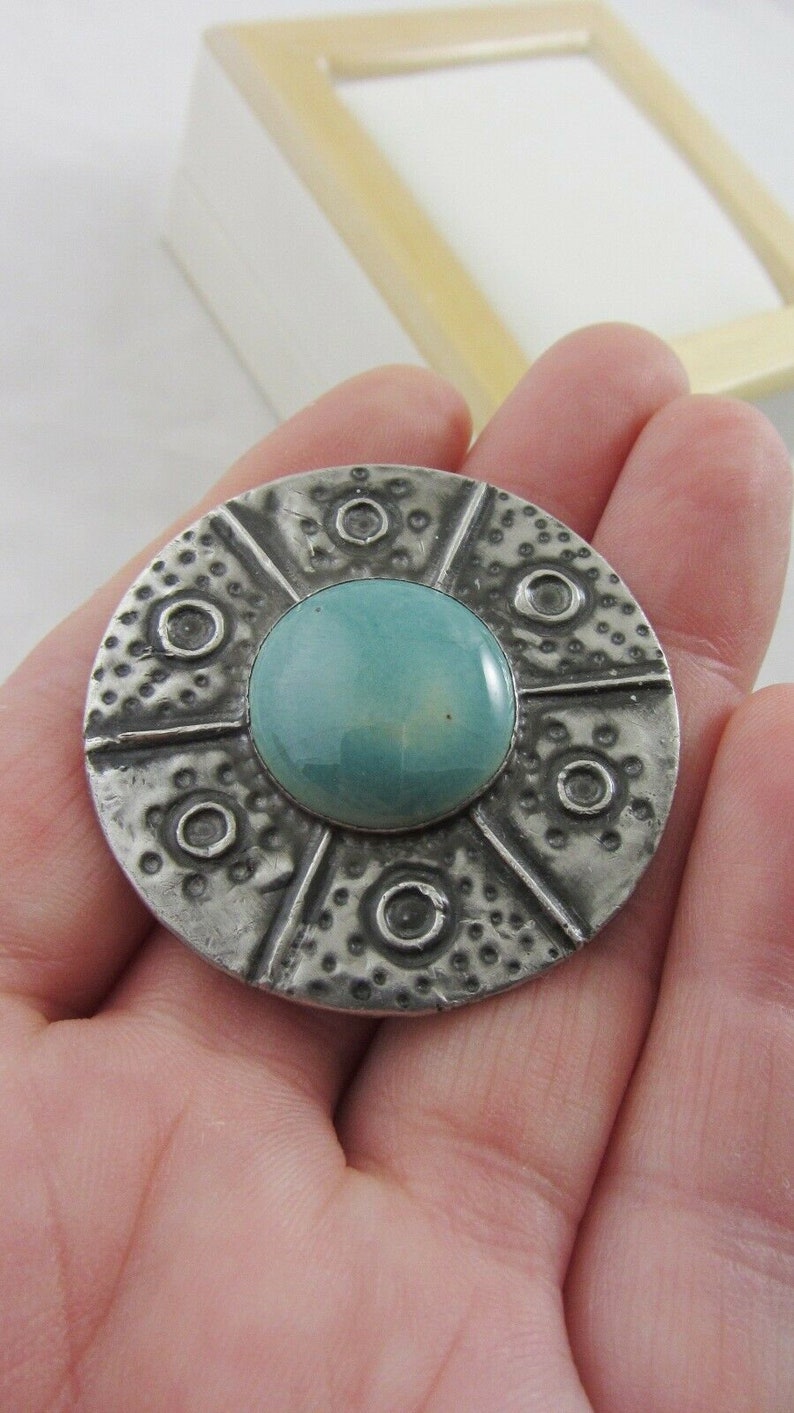Antique Ruskin Brooch Arts and Crafts Turquoise Porcelain image 3