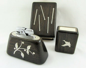 Vintage Sterling Danish Rosewood inlaid Smokers Companion AS Sterling