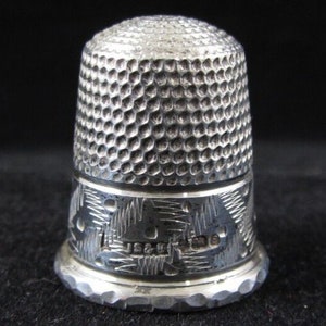 Antique Silver Thimble James Swan and Sons dots and stripes 1979