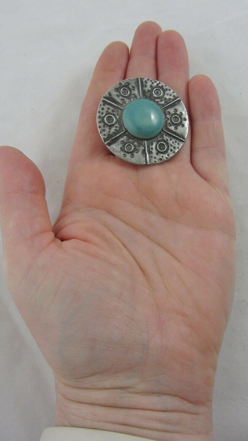 Antique Ruskin Brooch Arts and Crafts Turquoise Porcelain image 4