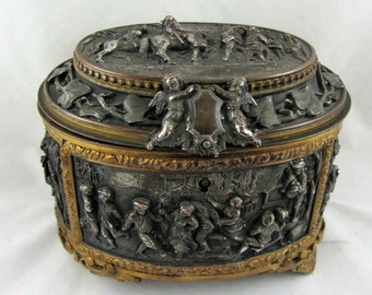 Antique French Jewellery Casket: Brass & Copper, AB Paris