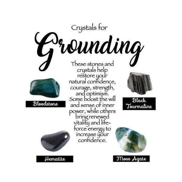 Grounding Crystal Collection, Hematite, Bloodstone, Moss Agate, Black Tourmaline, Selenite, Crystals, Stones, Strength, Power, Unique Gift