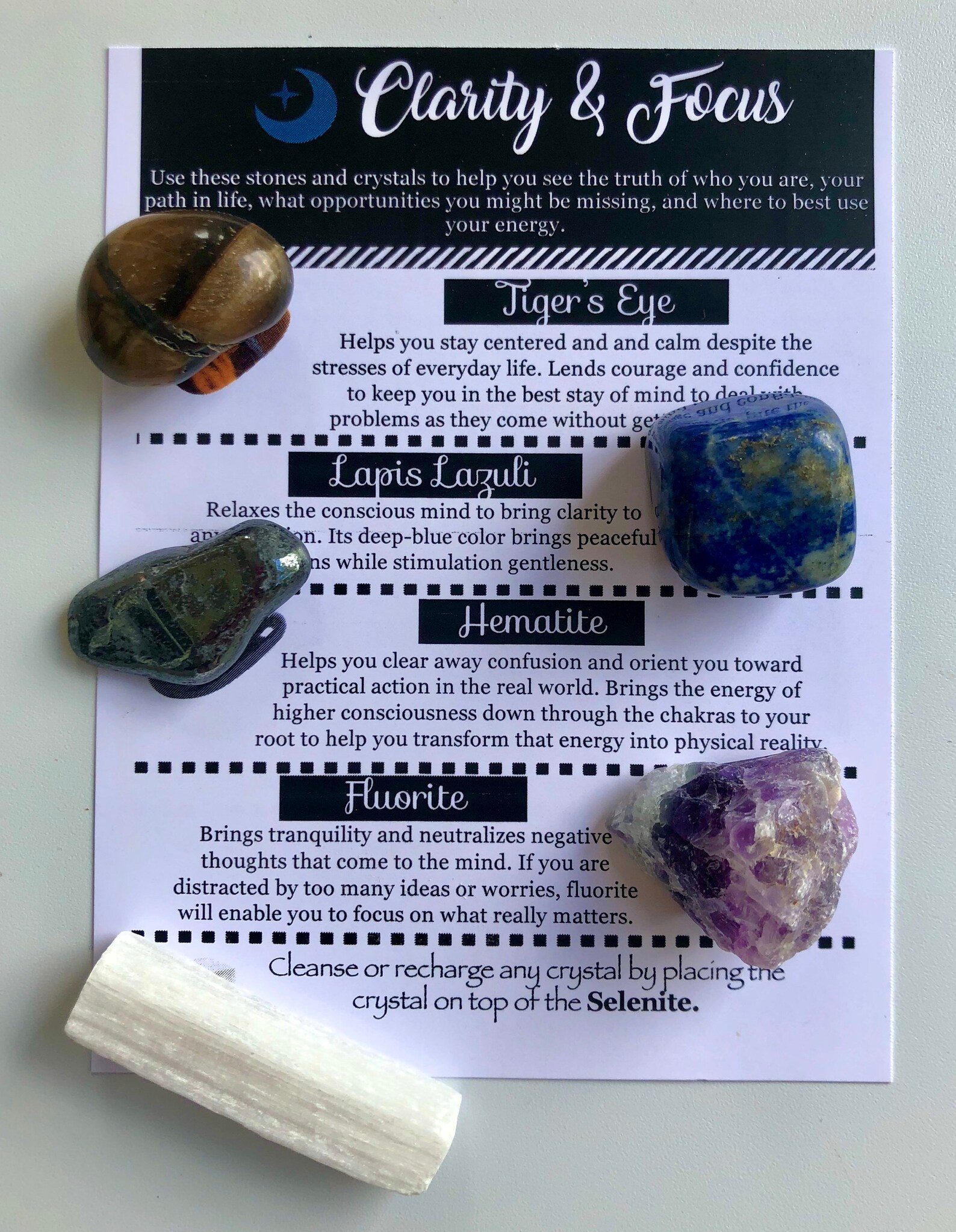 Clarity & Focus Crystal Collection, Hematite, Rainbow Fluorite, Lapis