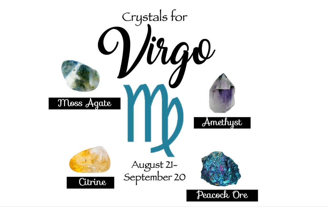 Virgo Crystal Collection, Moss Agate, Citrine, Peacock Ore, Amethyst