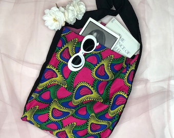 Funky Abstract Tote Bag, Multicolor Geometric Travel Bag