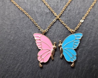 Butterfly necklace XL, chain duo, 2 butterfly wings, friendship necklaces for best friends, multi-layer necklace, BFF gift