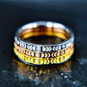 Anello fasi lunari zircone • Anello impilabile oro argento oro rosa • Gioielli boho donna • Anello minimalista • JoJos Presents