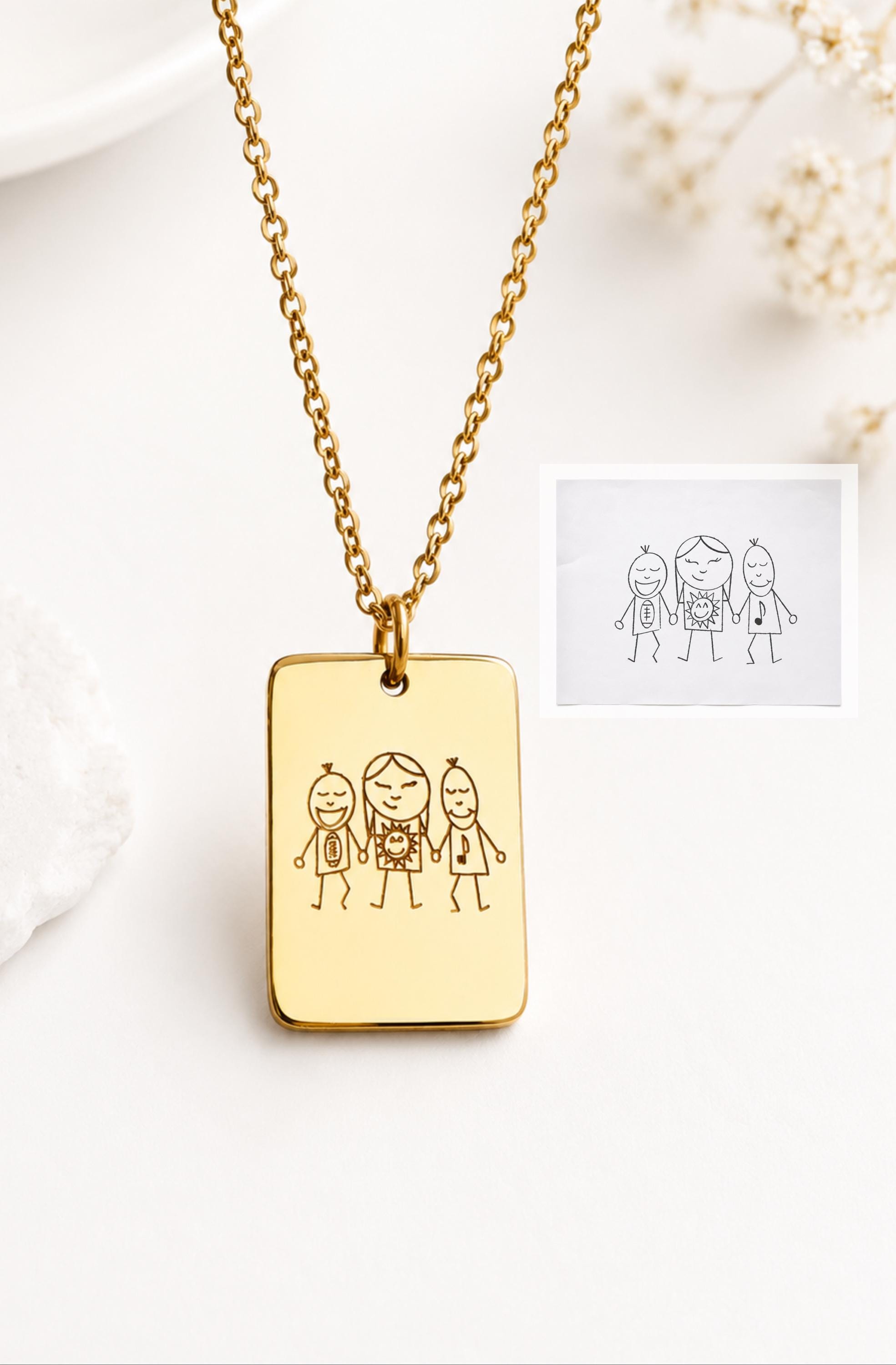 Personalisierte Halskette Kinderzeichnung Personalized Child Necklace Drawing
