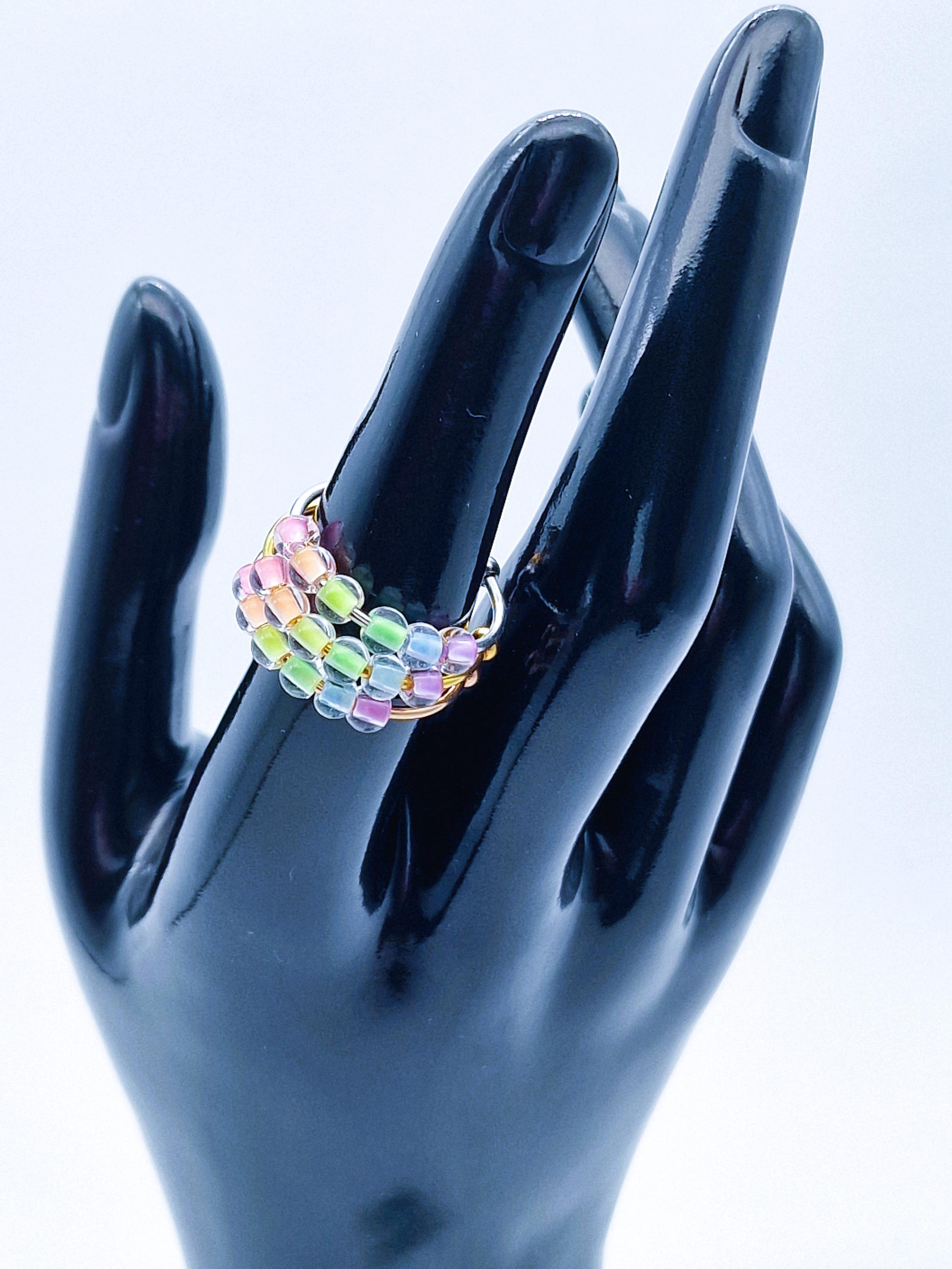 Anti-Stress Ring “Rainbow” • LGBTQ Pride Ring • Rainbow Ring • Adjustable Anxiety Ring • Colorful Ring with Glass Beads • Pride Month