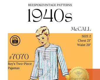 McCall 7070 - Sz 2T (Fits like 4T) PDF Pattern - vintage pattern 1940s Boy's Two-Piece Pajamas