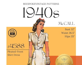 McCall 4588 - Bust 32" PDF Pattern  - sz 14 - 1940s Vintage pattern - Ladies' and Misses' Dress Pattern