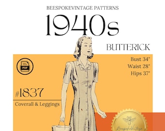 Butterick 1837 - Bust 34" PDF Pattern - Companion Butterick - Apron/Coverall/Overall Homefront with Gaiters