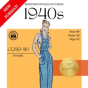 1940s Overalls - Bust 40&quot; PDF Pattern - vintage pattern 1940s WWII Overalls Homefront Rosie the Riveter #f3249
