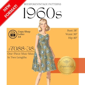 Jaren 60 MuuMuu, watervaljurk buste 38&quot; - reproductie - vintage patroon #7088 - pdf - thuis afdrukken