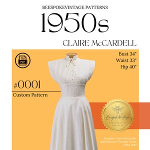 Claire McCardell - Bust 34" Waist 33" Custom PDF Pattern - Based on New York 284 - vintage pattern 1950s tucked bodice