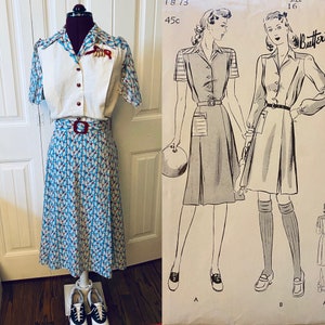 CUSTOM MAKE - 1940s Sports Dress, Bowling Dress, Athletic Dress, WWII work dress Butterick 1873