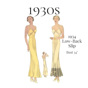 Avondonderjurk voor dames met lage rug uit de jaren 1930 – reproductie uit 1934, naaipatroon PDF nr. 1466 (borstomvang 86 cm)
