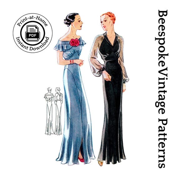 green emerald velvet dress 1935 Article Vintage 30s Fashion Women Dresses Evening Gowns Illustrat   Period Paper Historic Art LLC