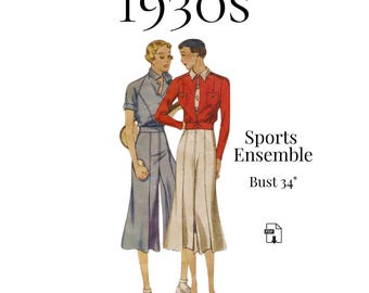 1930s Blouse, Divided Skirt & Jacket – Reproduction PDF Pattern #1929 (34" Bust)