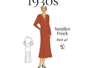 1930 Ladies Surplice Frock w/ Raglan Sleeves – PDF Pattern #6558 (40" Bust)
