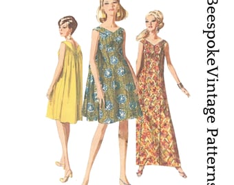 1960s MuuMuu, Waterfall Dress - PAPER PATTERN - Reproduction - Bust 34&quot; or 38&quot; - Vintage Pattern #7088-38