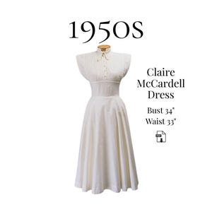 Robe Claire McCardell années 1950 à plis sur le devant – Patron PDF n° 0001 (Tour de poitrine 86 cm, Tour de taille 84 cm)