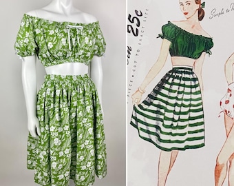 1940s Beach & Swimwear – Simplicity 1621 Vintage Sports Set | Peasant Top and Skirt