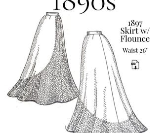 1897 Ladies Skirt with Panel Flounce – Reproduction PDF Pattern #2039 (26 inch waist)