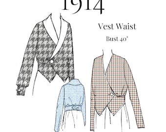 1914–1917 Ladies Vest Waist with Belt-in-One – Reproduction PDF Sewing Pattern #8191 (Bust 40")