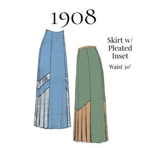1908 Ladies Six-Gored Skirt with Pleated Insets – PDF Sewing Pattern #4285 (30" Waist)