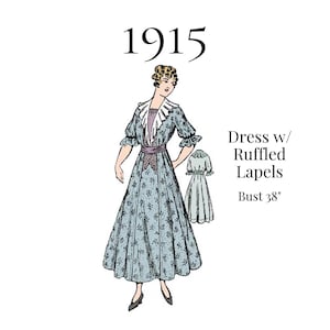 1915 Dress w/ ruffled lapels PDF Sewing Pattern #1775– Ruffled Lapels (38" Bust)