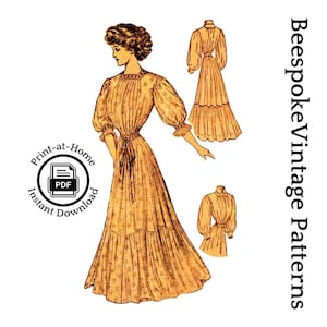 Bata o bata de casa para damas de 1908 - DESCARGA INMEDIATA - Patrón de costura de reproducción n.° E2263 - Busto de 38 pulgadas - PDF - Impresión en casa