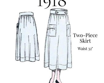 1918 Ladies Two-Piece Skirt – PDF Sewing Pattern #0129 (32" Waist)