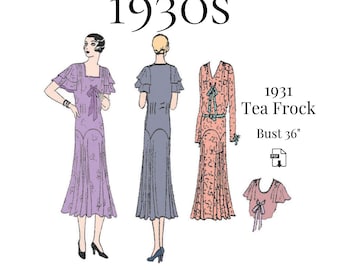 1930s Ladies Afternoon Tea Frock Sewing Pattern – 36" Bust (PDF Print at Home) #3221