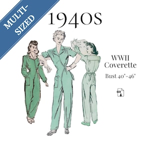 1940s Coverette / Coveralls – WWII Rosie the Riveter – PDF Sewing Pattern #2795-4046 (Bust 40"–46")