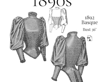 1892 Ladies Victorian Basque – Reproduction PDF Pattern #4898 (36 inch bust)