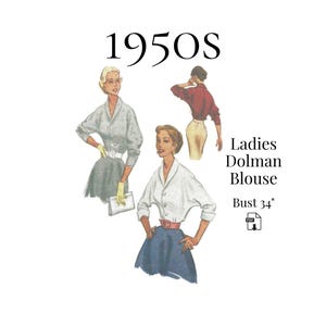 1950s Dolman Sleeve Blouse – PDF Sewing Pattern #9179 (34" Bust) – Instant Download