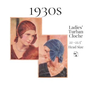 1920s Damen Turban/Cloche With Bow - Reproduktion 1929 PDF Muster #1756 (54-57 cm Kopfumfang)