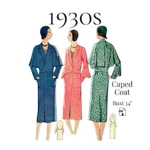 1930 Ladies Caped Coat - INSTANT DOWNLOAD - Reproduction Sewing Pattern #6212 (34 Inch Bust)