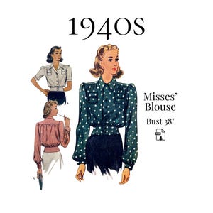 1940s Misses’ Blouse – PDF Sewing Pattern #3605 (Bust 38")