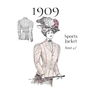 1909 Ladies Single-Breasted Sport Jacket – PDF Sewing Pattern #2004 (Bust 42")