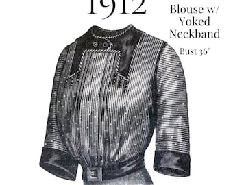 1912 Ladies Blouse with Yoked Neckband – PDF Sewing Pattern #0191 (Bust 36")
