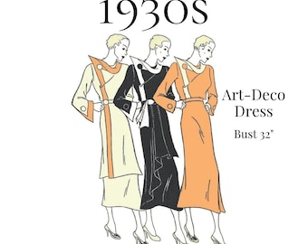 1930s Ladies Draped-Style Day Dress Sewing Pattern – 32" Bust (PDF Print at Home) #5887