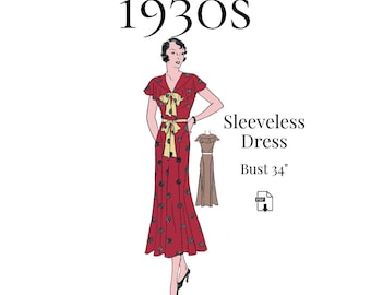 1930s Sleeveless Day Dress Sewing Pattern – 34" Bust (PDF Print at Home) #0423