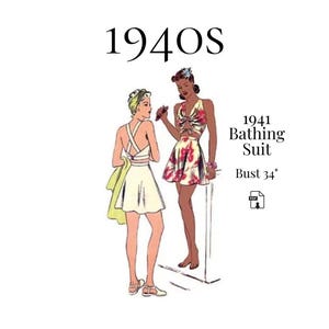 1940s Ladies Skirted Bathing Suit – PDF Sewing Pattern #9046 (Bust 34")