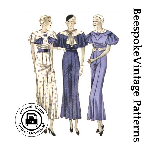 1930s Ladies Dress PDF Sewing Pattern #1232  Capelet & Jabot Styles (32"  Bust) - Etsy