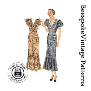 1930s Ladies Hooverette Day Dress - INSTANT DOWNLOAD - Reproduction 1935 Sewing Pattern #T1889 - 34 Inch Bust - PDF - Print At Home